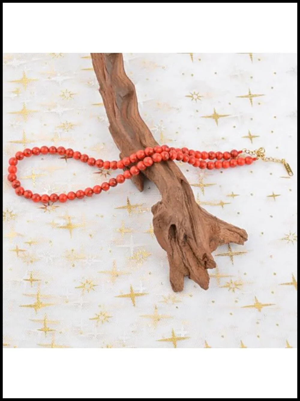 Beaded Choker Necklace 18K Gold Plated Natural Stone Strand